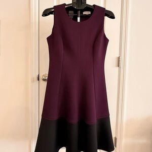 Calvin Klein Scuba Knit Fit & Flare Plum/Eggplant Colorblock Dress - Size 10